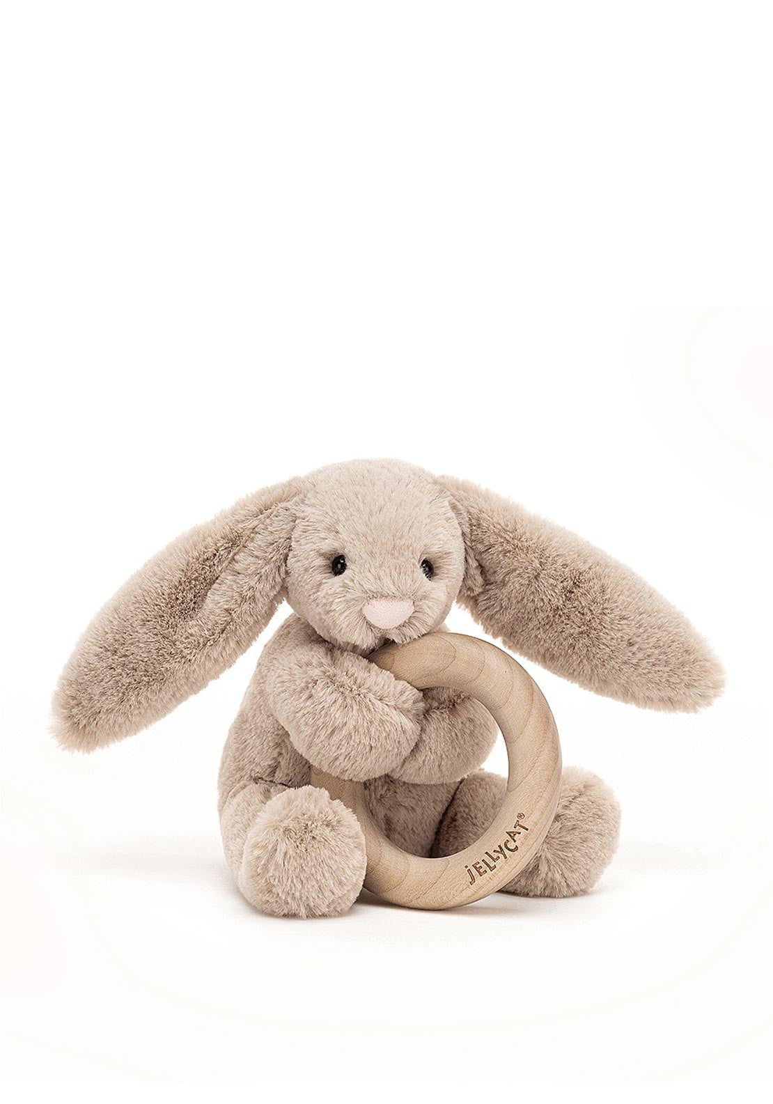 Jellycat Soft Toy - Bashful Beige Bunny Wooden Ring Toy (13cm tall)