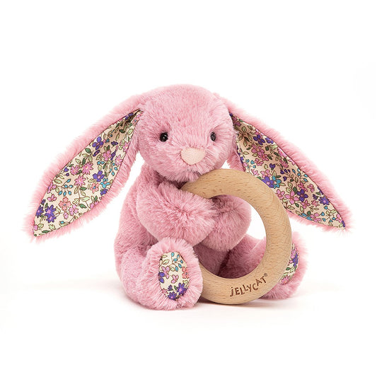 Jellycat Soft Toy - Bashful Tulip Bunny Wooden Ring Toy (13cm tall)