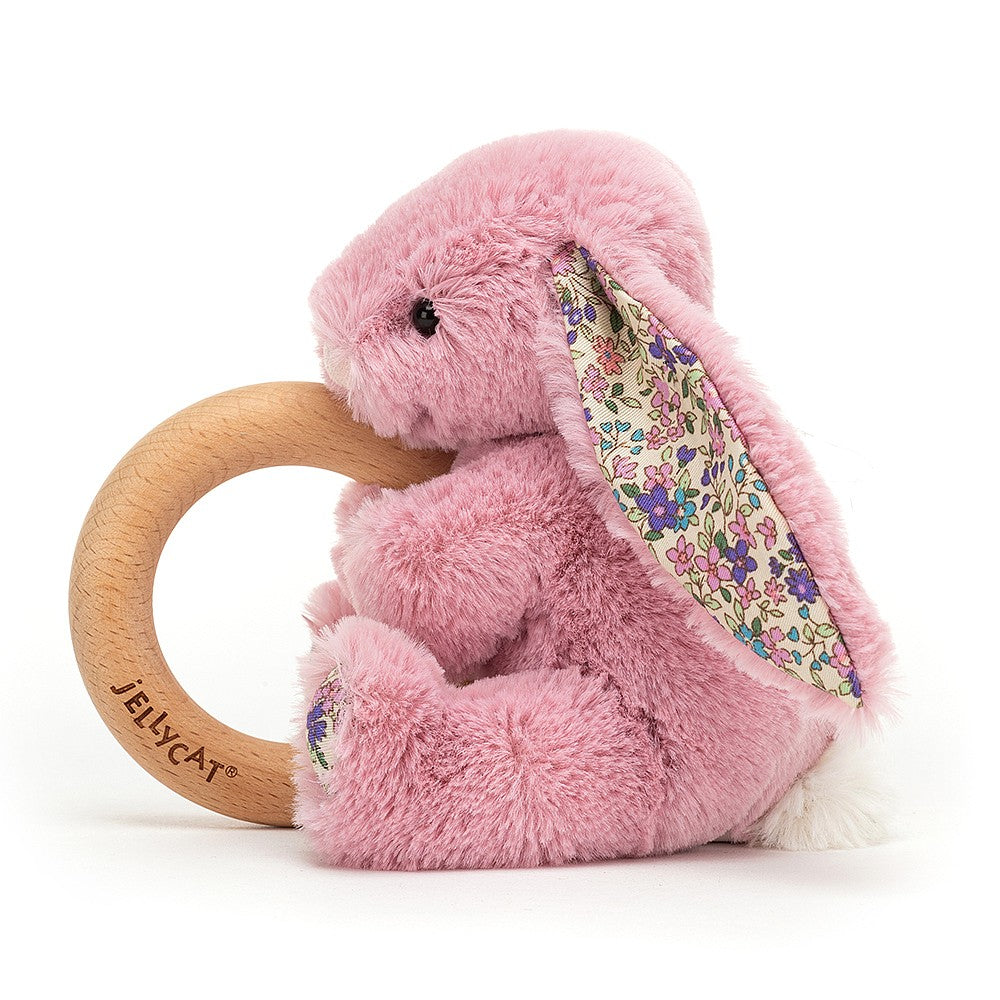 Jellycat Soft Toy - Bashful Tulip Bunny Wooden Ring Toy (13cm tall)