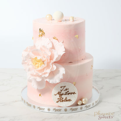 Butter Cream Cake - Peony with Pearl (2 tiers)