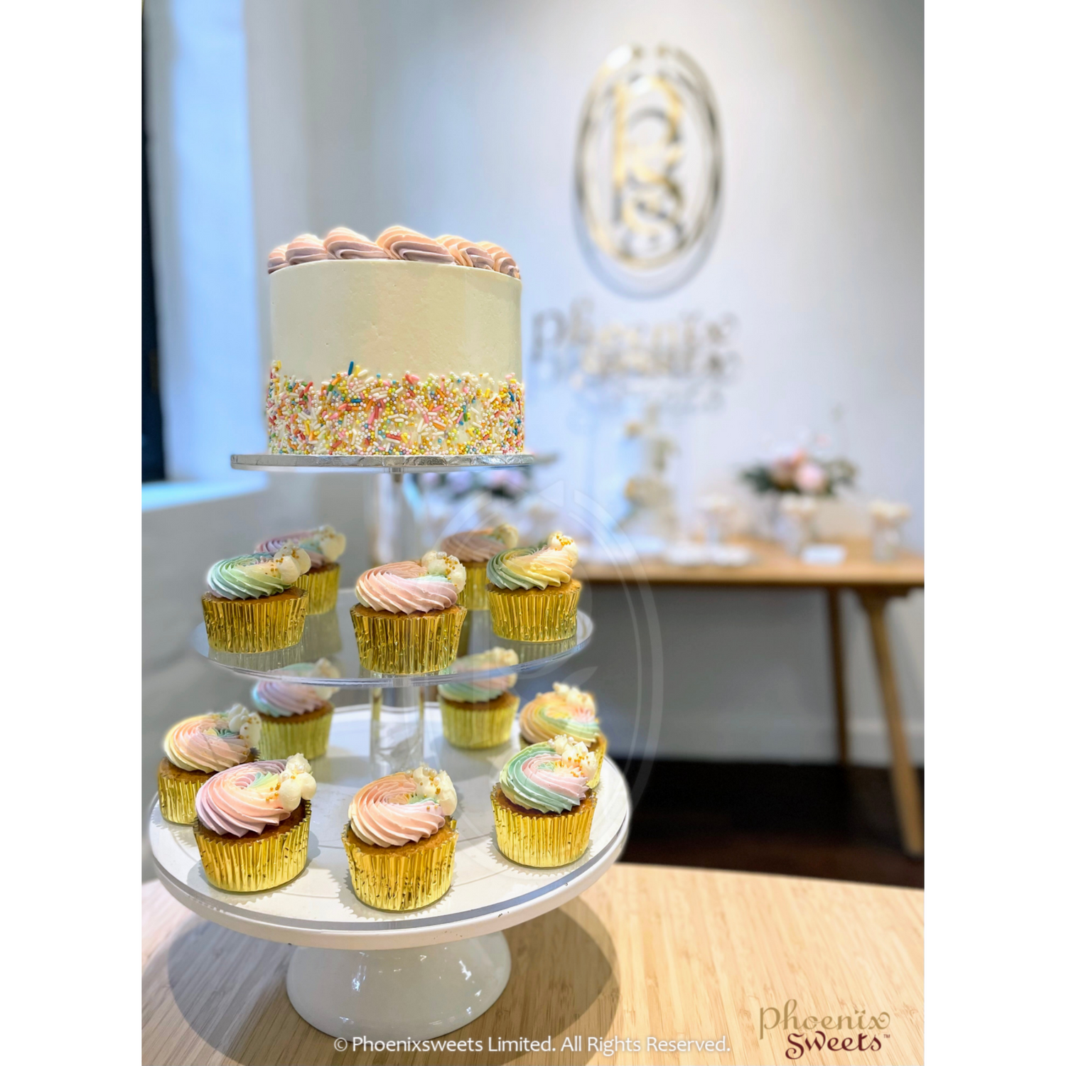 Themed Party Combo - Rainbow Ring Cake and Cupcake Tower